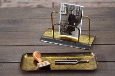 Briefhalter und Stiftablage Art Deco Vintage Alt Messing Antik Schreibtischgarnitur