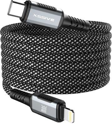 Xssive Magnetisches Wickelkabel 30W USB-C kompatibel mit iPhone 1 Meter Schwarz