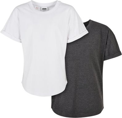 Urban Classics Jungen T-Shirt Boys Long Shaped Turnup Tee 2-Pack Charcoal+White