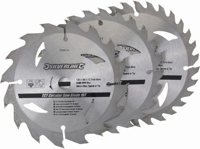 Silverline Sägeblätter Hartmetall-Kreissägeblätter, 16, 24 und 30 Zähne,