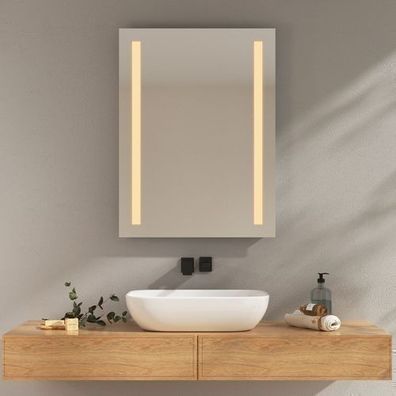 EMKE LED Badspiegel 60x80cm Wandspiegel Beschlagfrei Warmweiß Kaltweiß Tastenschalter