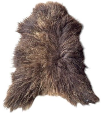 Island Lammfell - Ganzes Schaffell, Langhaarig Dunkelbraun mit Goldbraunen Spitzen