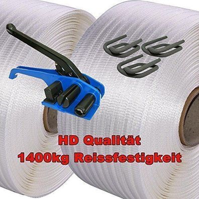 Aktion: 25mm HD Textilband Umreifungsband 400 m, 1400kg Bruchlast * Umreifungs Set *