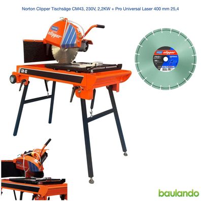 Norton Clipper Tischsäge CM43, 230V, 2,2KW + Pro Universal Laser 400 mm 25,4