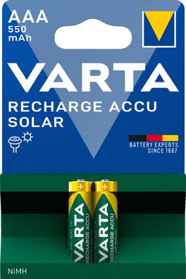 Varta Solar AAA Micro Akku Ni-MH 1,2V 550mAh 2er Blister