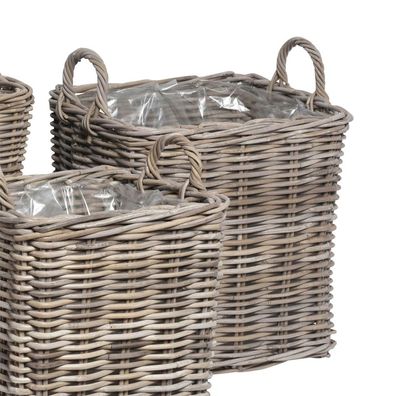 Eckiger Pflanzkübel Seagrass grau beige Rattan Pflanzkorb 42x42cm - MITTEL