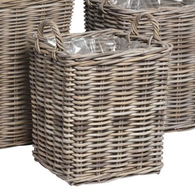 Eckiger Pflanzkübel Seagrass grau beige Rattan Pflanzkorb 36x36cm - KLEIN