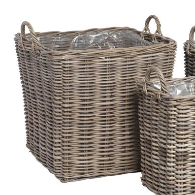 Eckiger Pflanzkübel Seagrass grau beige Rattan Pflanzkorb 50x50cm - GROSS