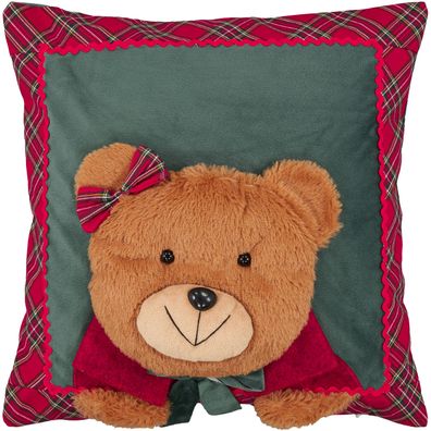 Kissenbezug Weihnachten Kissenhülle 40x40 Teddy 3D Motiv-Kissen Dekokissen Grün
