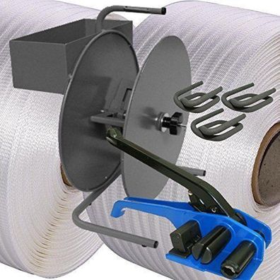 25mm Textil Set Umreifungsset Textilband mit Abroller Textilband gewebt Spanner