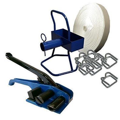 Umreifungs Set mit Abrollgerät Abroller mit Toolbox und Textilband