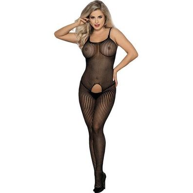 Subblime – Schwarzer elastischer Netz-Bodystocking mit offenem Schritt One Size