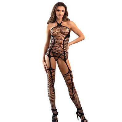 Subblime – Netz-Bodystocking ohne Schritt mit Neckholder und offenem Rücken Schwarz O
