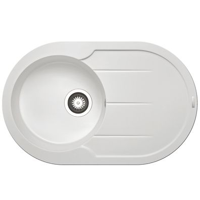 Pyramis Einbauspüle 78x49 cm weiß Granitspüle rundes Spülbecken & Abtropffläche