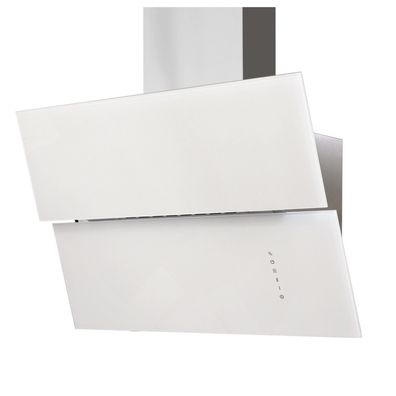 Pyramis breite weiße Edelstahl Glas Wandhaube 80 cm Abluft