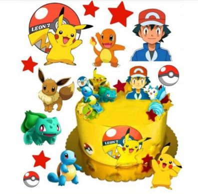 Pokemon Pikachu Pokeball Essbar Tortenaufleger Torte Geburstag Zuckermasse + NAME