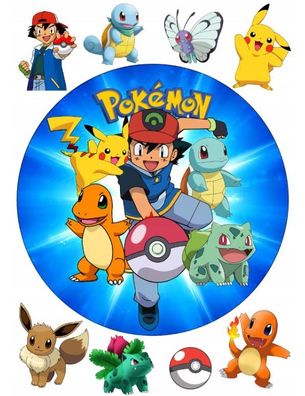 Pokemon Pikachu Essbar Zuckermasse Tortenbild Tortenaufleger + 4 Muffin p02