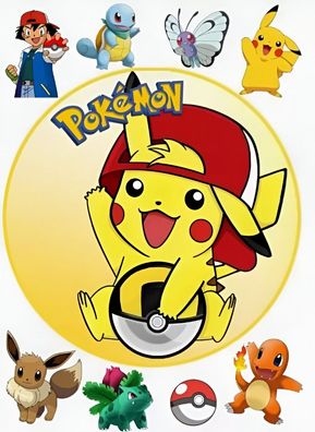 Pokemon Pikachu Essbar Zuckermasse Tortenbild Tortenaufleger + 4 Muffin p23