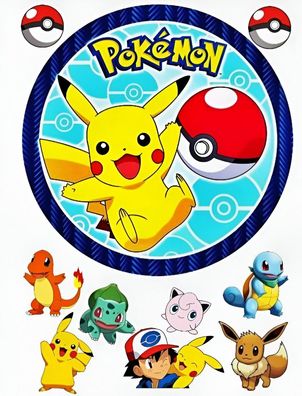 Pokemon Pikachu Essbar Zuckermasse Tortenbild Tortenaufleger + 4 Muffin p26