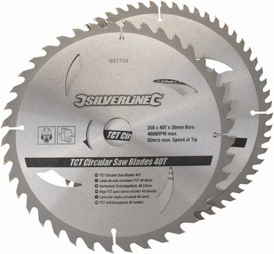 Silverline Sägeblätter Hartmetall-Kreissägeblätter mit 40 und 60 Zähnen,