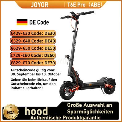 JOYOR T6E PRO (ABE) E-Scooter für Erwachsene,1600W Motor,48V26AH Akku,10 Zoll Reifen