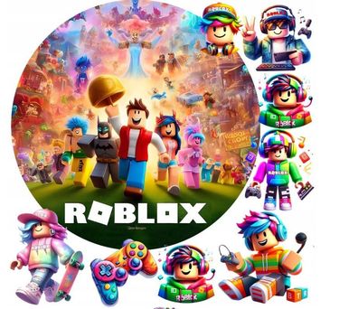 Roblox Online-Spiel Essbar Zuckermasse Tortenbild Tortenaufleger + 4 Muffin