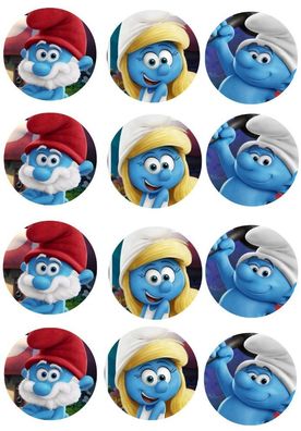 Schlümpfe Smurfs Essbar 12 Muffin Zuckermasse Tortenbild Tortenaufleger