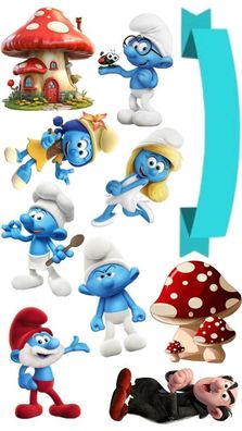 Smurfs Schlümpfe Essbar Tortenaufleger Torte Geburstag Zuckermasse + NAME