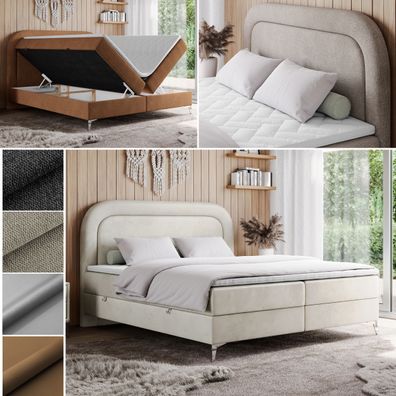 Boxspringbett mit zwei Bettkästen und hohen Metallbeinen, Polsterbett - EIRA