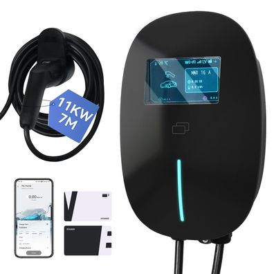 Puluomis 11KW Wallbox EV Ladegerät 7m Ladekabel Typ 2 Heim Ladestation 400V 16A