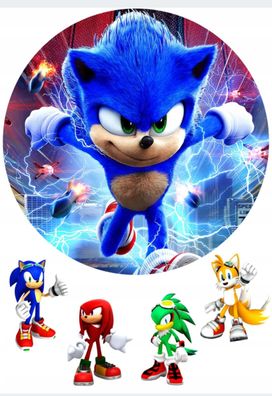 Sonic Essbar Blaue Igel Zuckermasse Tortenbild Tortenaufleger + 4 Muffin