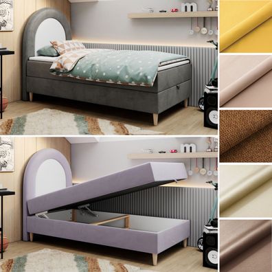 Kinderbett NEST 90 cm, Boxspringbett mit Bettkasten und Topper, Einzelbett