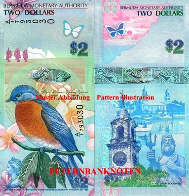 Bermuda 2 Dollars 20.09 Unc P 57b A1 HYBRID 6795 #