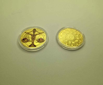 Vergoldete Medaille Sternzeichen Waage - Farbig vergoldet (ST30092510)