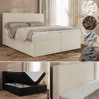 Boxspringbett, Doppelbett mit Multipocket-Matratze, struktur dekostoff - JAGUAR