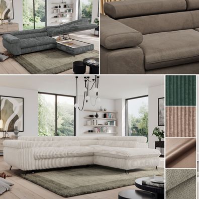 Ecksofa L-form mit Schlaffunktion, Sofa mit Einstellbare Kopfsttzen - PEDRO L