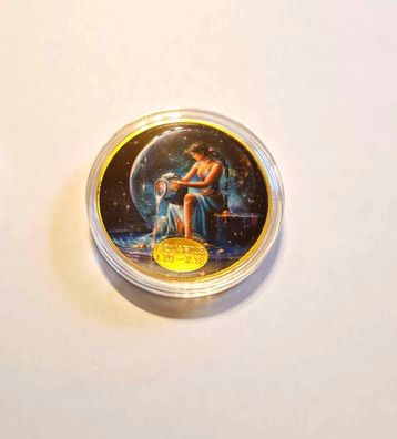 Vergoldete Medaille/Sternzeichen Wassermann / farbig (ST30092523)