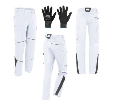Malerhose Arbeitshose Arbeitsbundhose weiß-grau Kübler IQONIC + Arbeitshandschuhe