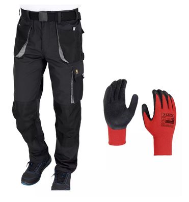 Bundhose Montagehose Hose mit Cordura 44-64 schwarz-grau + Arbeitshandschuhe
