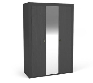 BETTSO-Großer dreitüriger Kleiderschrank mit Spiegel für Schlafzimmer MOSSA Schwarz