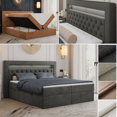Boxspringbett mit Led Kopfteil, Polsterbett, Multipocket Matratze - GOLD 6