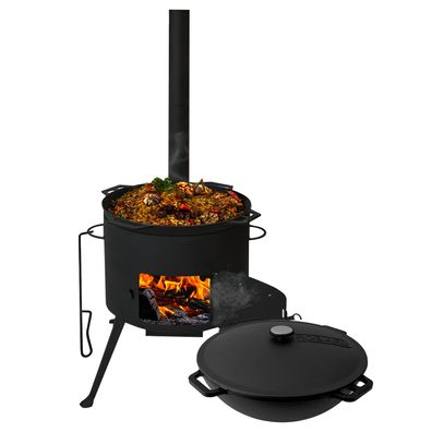 Utschak Set mit Kasan 15L Rauchrohr und Deckel aus Gusseisen