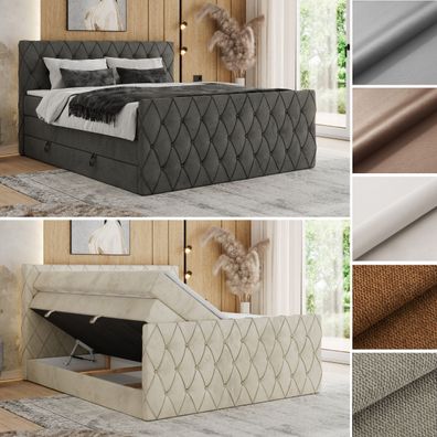 Boxspringbett MIREN KING DUO mit zwei Matratzen, abgesteppter Front und Kopfteil