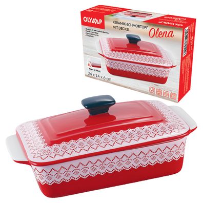 Auflaufform aus Keramik mit Deckel OLENA 1 L Rot