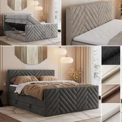 Boxspringbett PARIS KING DUO mit 7 Härtezonen Multipocket-Matratzen, Bettkästen