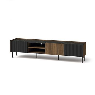 BETTSO RTV Schrank TV Tisch geriffelt Front Prestigo 200 Schwarz + Nussbaum