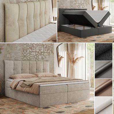 Boxspringbett Premium 10 mit gestepptem Kopfteil Multipocket-Matratze und Topper