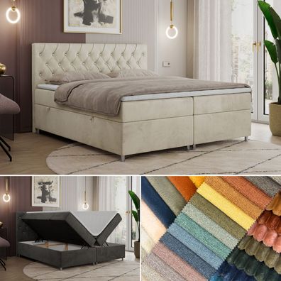 Polsterbett mit Kopfteil, Boxspringbett ROMA, Doppelbett mit Matratze und Topper