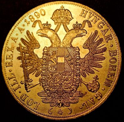 4 Dukaten Medaillen Österreich Replik Jahrgang 1890, vergoldet (ÖM3009251)