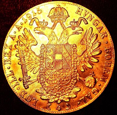 4 Dukaten Medaillen Österreich Replik Jahrgang 1915, vergoldet (ÖM3009253)